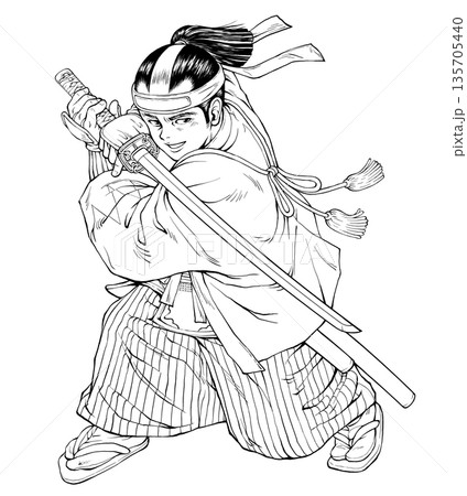 新選組一番隊組長の沖田総司 線画 135705440