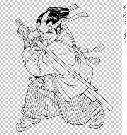 新選組一番隊組長の沖田総司 線画 135705440