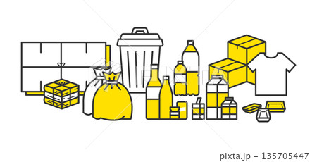 家庭ごみの種類と分別を表すシンプルなイラスト素材 家庭ごみの種類と分別を表すシンプルなイラスト素材 135705447