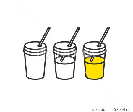 ストロー付きカップ飲料の分別を表すシンプルなイラスト素材 135705450
