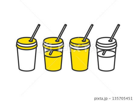 ストロー付きカップ飲料の分別を表すシンプルなイラスト素材 ストロー付きカップ飲料の分別を表すシンプルなイラスト素材 135705451