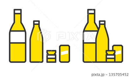 飲料ボトルと缶のシンプルなアイコンイラスト素材 飲料ボトルと缶のシンプルなアイコンイラスト素材 135705452