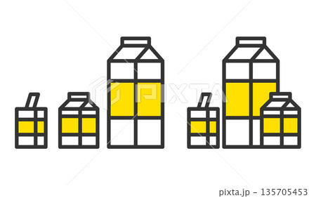 紙パック飲料のサイズ比較イラスト（小容量・大容量セット） 135705453