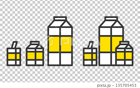 紙パック飲料のサイズ比較イラスト（小容量・大容量セット） 135705453