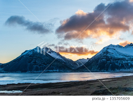 Golden hour along iceland's south coast Golden hour along iceland's south coast 135705609