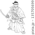 隊服を着て抜刀する新選組局長の近藤勇 線画 135705699