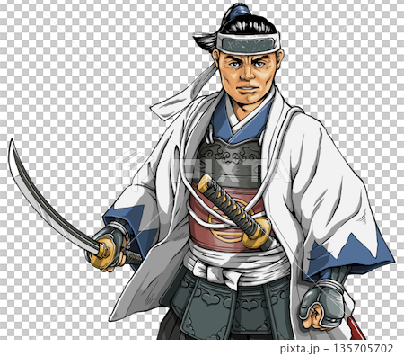 隊服を着て抜刀する新選組局長の近藤勇 隊服を着て抜刀する新選組局長の近藤勇 135705702