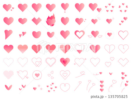 色々な形のハートのアイコンイラストセット 色々な形のハートのアイコンイラストセット 135705825