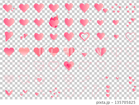 色々な形のハートのアイコンイラストセット 色々な形のハートのアイコンイラストセット 135705825