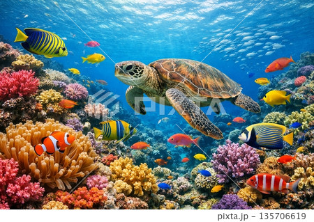 珊瑚礁が広がる南国の海 135706619