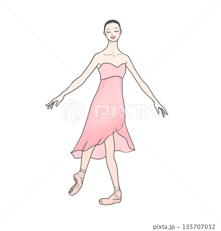 ピンクのジョーゼットの衣装で踊るバレリーナ 135707032