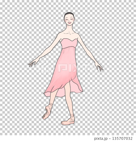 芭蕾舞者身穿粉紅色喬其紗服裝翩翩起舞 135707032