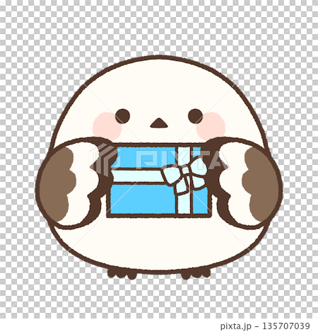 長尾山雀叼著藍色禮物 135707039