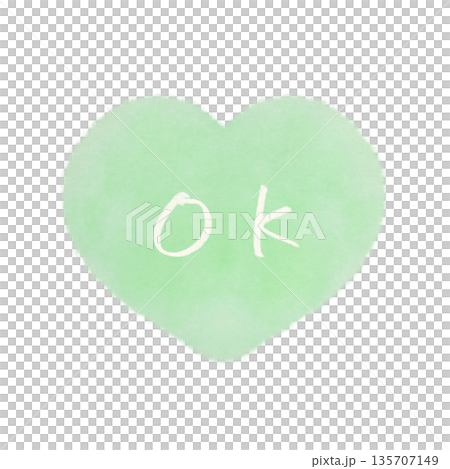 OKの文字入り水彩ハートアイコンイラスト 緑色 OKの文字入り水彩ハートアイコンイラスト 緑色 135707149