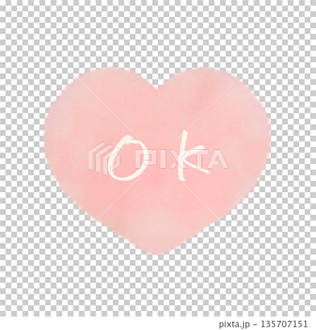 Watercolor heart icon illustration with OK lettering, pink Watercolor heart icon illustration with OK lettering, pink 135707151