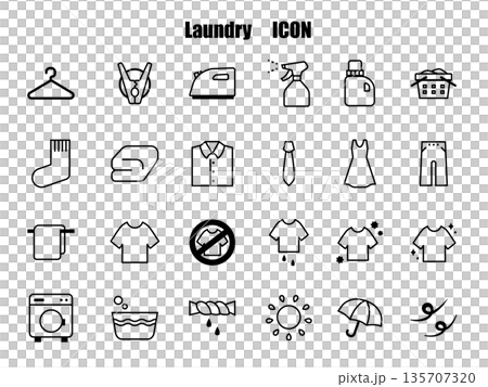 Laundry related simple line icon set, monochrome Laundry related simple line icon set, monochrome 135707320