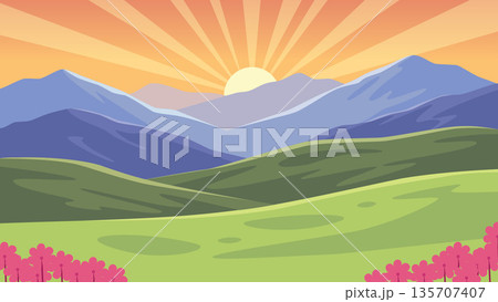 Rolling Spring Hills at Dawnのイラスト素材 [135707407] - PIXTA