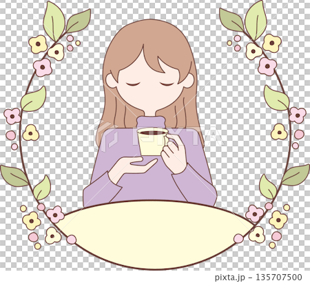 A woman drinking coffee 135707500