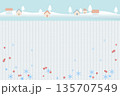 家と木のある雪の風景、ニット編み物の背景イラスト 135707549