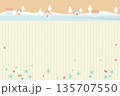 家と木のある雪の風景、ニット編み物の背景イラスト 135707550