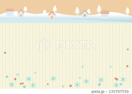 家と木のある雪の風景、ニット編み物の背景イラスト 家と木のある雪の風景、ニット編み物の背景イラスト 135707550