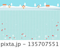 家と木のある雪の風景、ニット編み物の背景イラスト 135707551