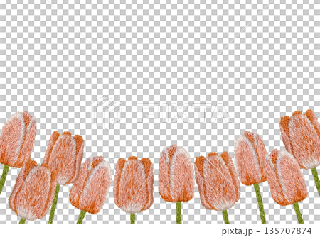 [Orange tulip frame] Hand-embroidered illustration material 135707874