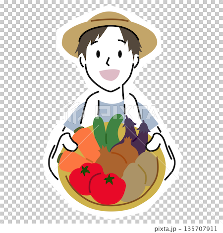 シンプルなタッチの野菜を持った男性 135707911