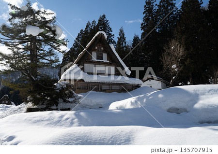 雪の積もった合掌造り 富山 五箇山 氷見 雪の積もった合掌造り 富山 五箇山 氷見 135707915