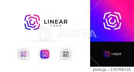 Cyber Security Digital Linear Lock Logo Icon. Line Safe Combination Sign Cybersecurity Symbol. Privacy Data Protection Abstract Secure Code Network Safety System Hex Shield. Vector Illustration 135708116