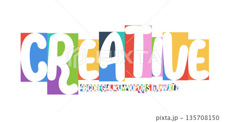 Creative Font Logo Alphabet Blocks Letter Set Modern Typography, Fun Art Creativity Typographic Design for Bright Summer Poster Headline, Color Type Symbol Logotype, Colorful Fonts. Vector Typeface 135708150