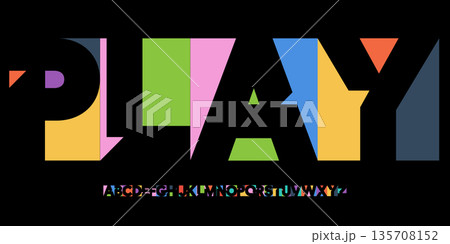 Cutout Negative Space Font Logo Alphabet Color Geometric Blocks Letter Set Modern Typography, Creative Typographic Design for Poster Headline, Type Symbol Logotype, Colorful Fonts. Vector Typeface 135708152