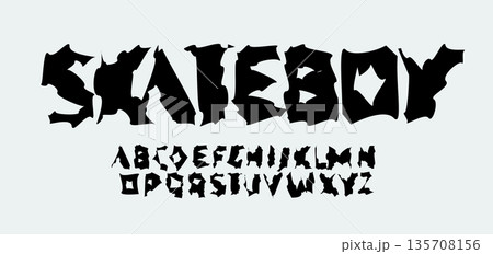 Rough Font Logo Alphabet Uneven Letter Set Horror Typography, Sharp Psycho Typographic Design for Punk Music Title Text, Typo Poster Headline, Grunge Hand Written Crooked Fonts. Vector Typeface 135708156
