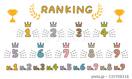 手書き風のかわいい王冠とランキングの素材セット 135708318