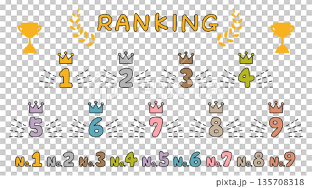 手書き風のかわいい王冠とランキングの素材セット 135708318