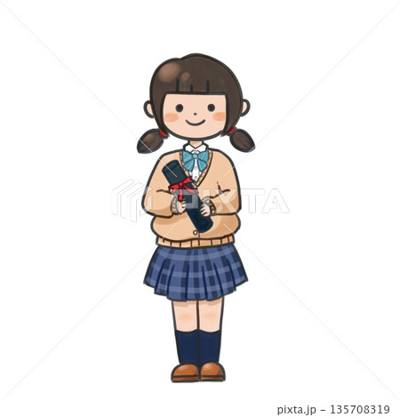 卒業証書を持つ女子高生 135708319