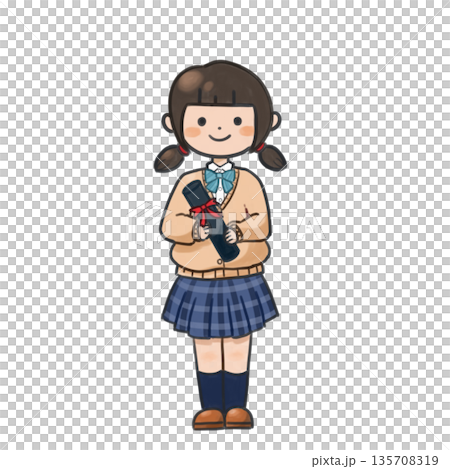 卒業証書を持つ女子高生 135708319