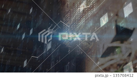 Showing small twig sprouting from crack on weathered exterior building wall, with digital graphics Showing small twig sprouting from crack on weathered exterior building wall, with digital graphics 135708412
