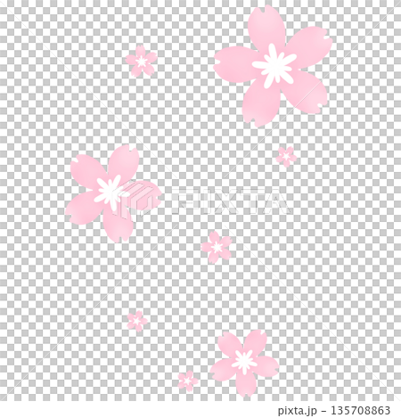 一幅描繪眾多淡粉紅色櫻花盛開的插圖。 135708863