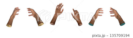 Hand gesture reaching out. Both hands open, fingers outstretched, positioned to take or hold 135709194