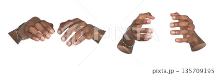 Hand gesture showing invisible product. African American male with both open palms and fingers 135709195