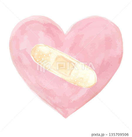 絆創膏を貼ったハート 135709506