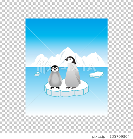 氷にのったペンギン　イラスト 135709804