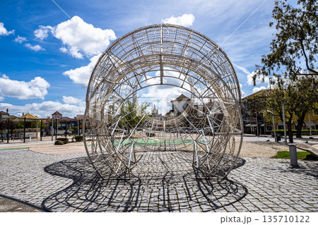 Bilha Gigante sculpture at Praca da Republica, Square of the Republic. A public recreation space in Nisa, Portugal 135710122