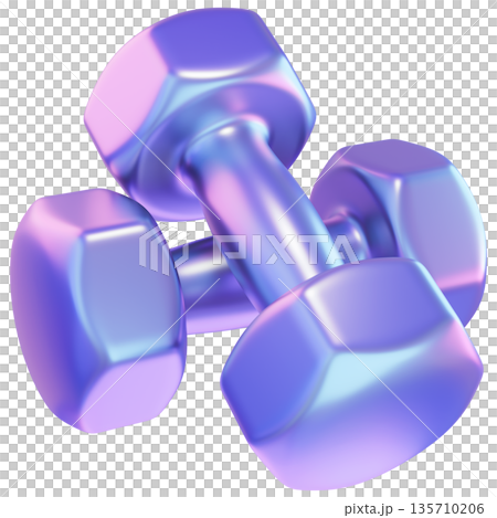 Two Holographic Fitness Dumbbells Isolated on Transparent Background 135710206