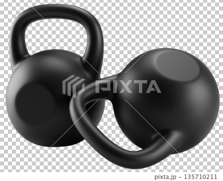Two Black Kettlebells Isolated on Transparent Background 135710211