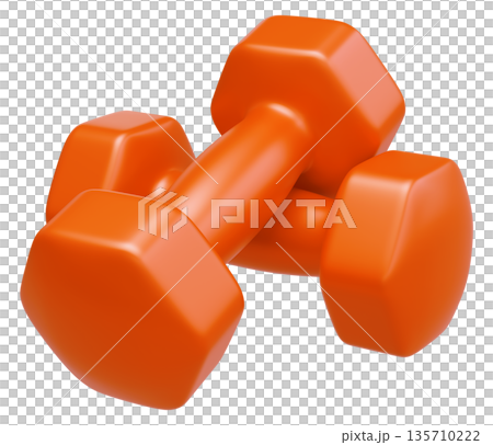 Two Orange Fitness Dumbbells Perspective View Two Orange Fitness Dumbbells Perspective View 135710222