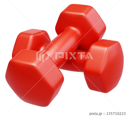 Two Red Fitness Dumbbells Perspective View Two Red Fitness Dumbbells Perspective View 135710223