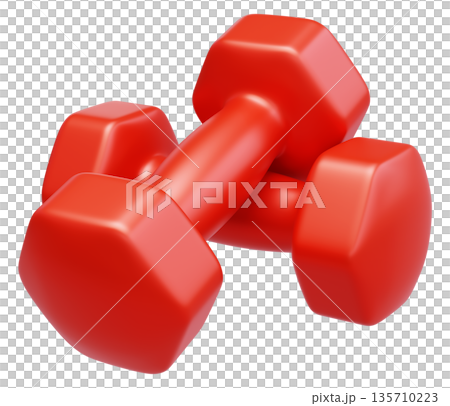 Two Red Fitness Dumbbells Perspective View Two Red Fitness Dumbbells Perspective View 135710223
