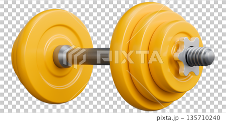 Adjustable Dumbbell with Yellow Weight Plates And Chrome Bar Perspective View 135710240